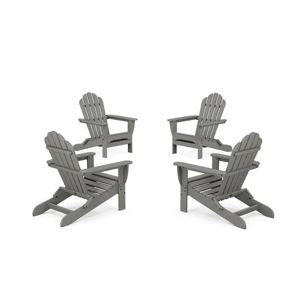 Trex Outdoor Furniture Monterey Bay 4-Piece Plastic Patio Conversation Set in Stepping Stone Folding Adirondack Chair