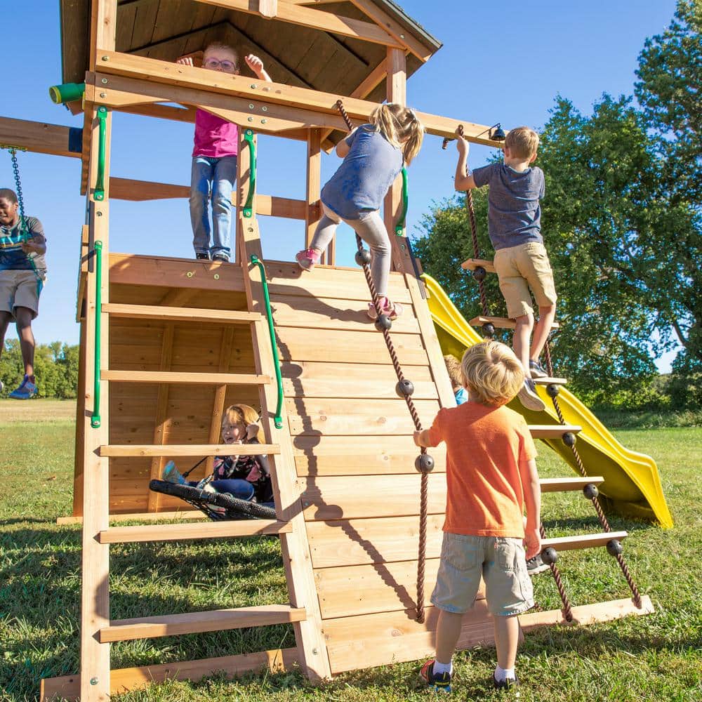 Cedar Endeavor Swing Set with Yellow Wave Slide