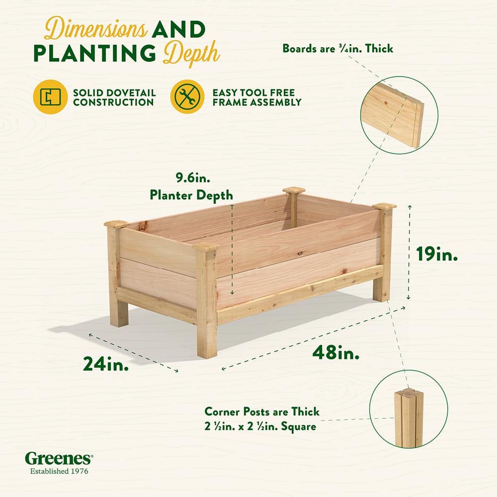 Natural Cedar Raised Garden Bed with Drainage Hole, 24"D x 48"W x 19"H