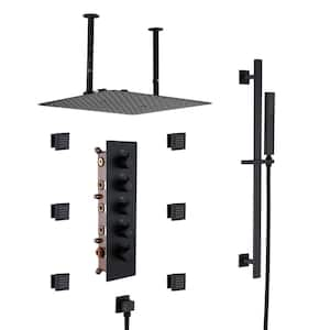 15-Spray 16 in. Wall Mount Dual Shower Heads and Handheld Shower Head with 2.5 GPM 6-Jet in Black (Valve Included)