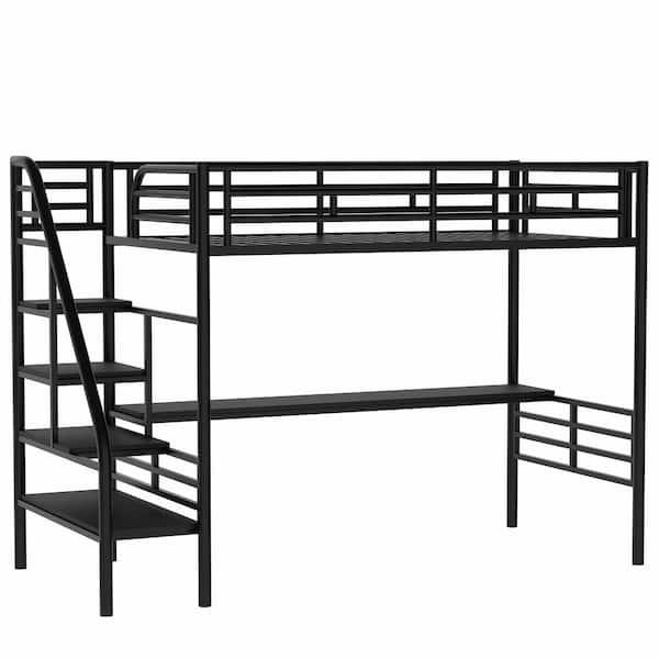 aisword Black Twin Metal Loft Bed Frame with Desk, No Box Spring Needed ...