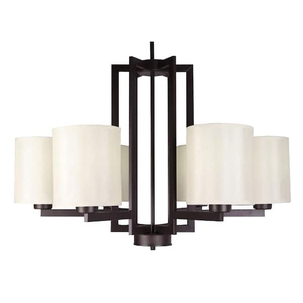 Cambridge 6-Light Ebony Bronze Chandelier with Creme Silk Fabric Shade