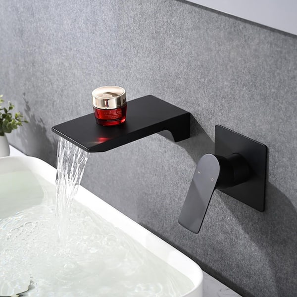 Single Handle Wall Mounted Waterfall Bathroom Faucet in ‎Matte Black