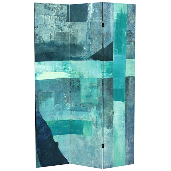 6 ft. Indigo Shadow Printed 3-Panel Room Divider