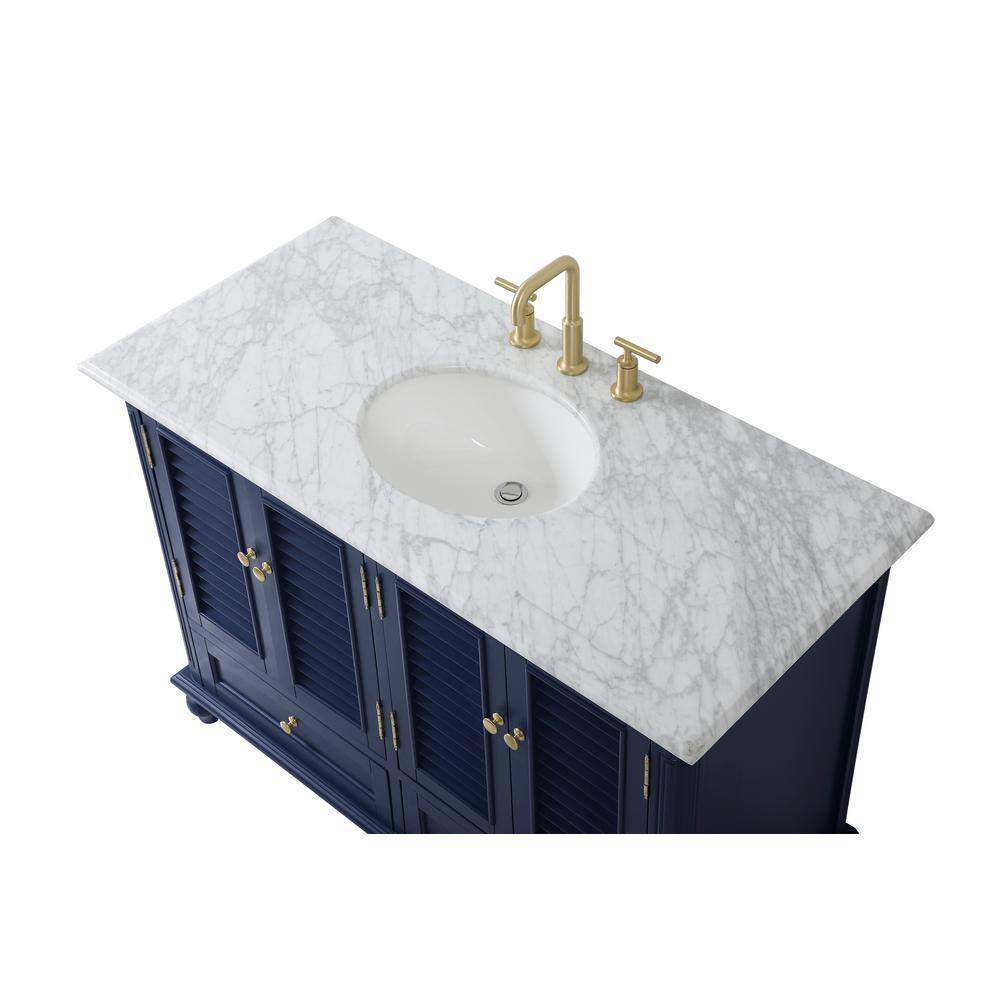 Rhodes 48" Blue Solid Wood Bathroom Vanity with Marble Top
