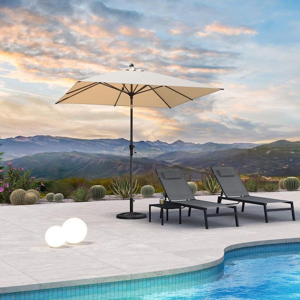 8 ft. Square Aluminum Crank and Tilt Outdoor Patio Market Umbrella in Beige