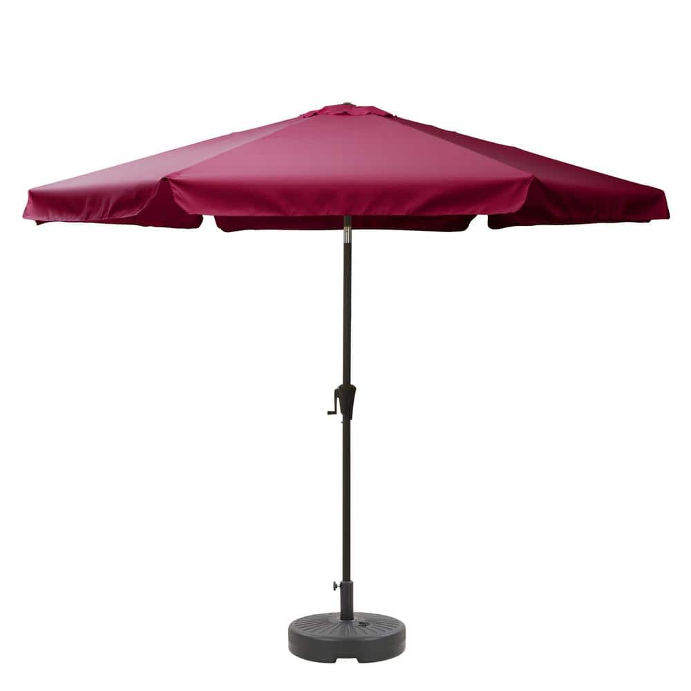 CorLiving 10 ft. Steel Market Round Tilting Patio Umbrella and Base in Wine Red PPU250Z1 The