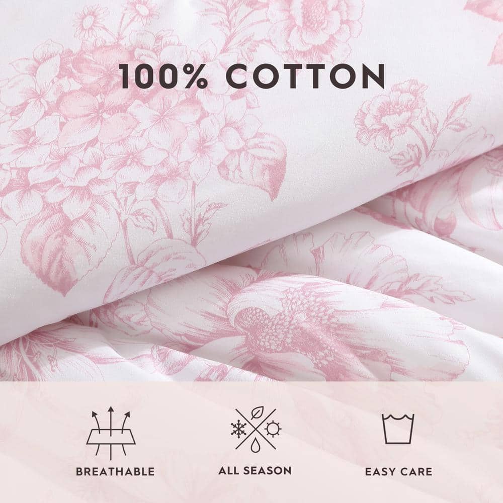 Delphine Pink Cotton Reversible Full/Queen Comforter Set