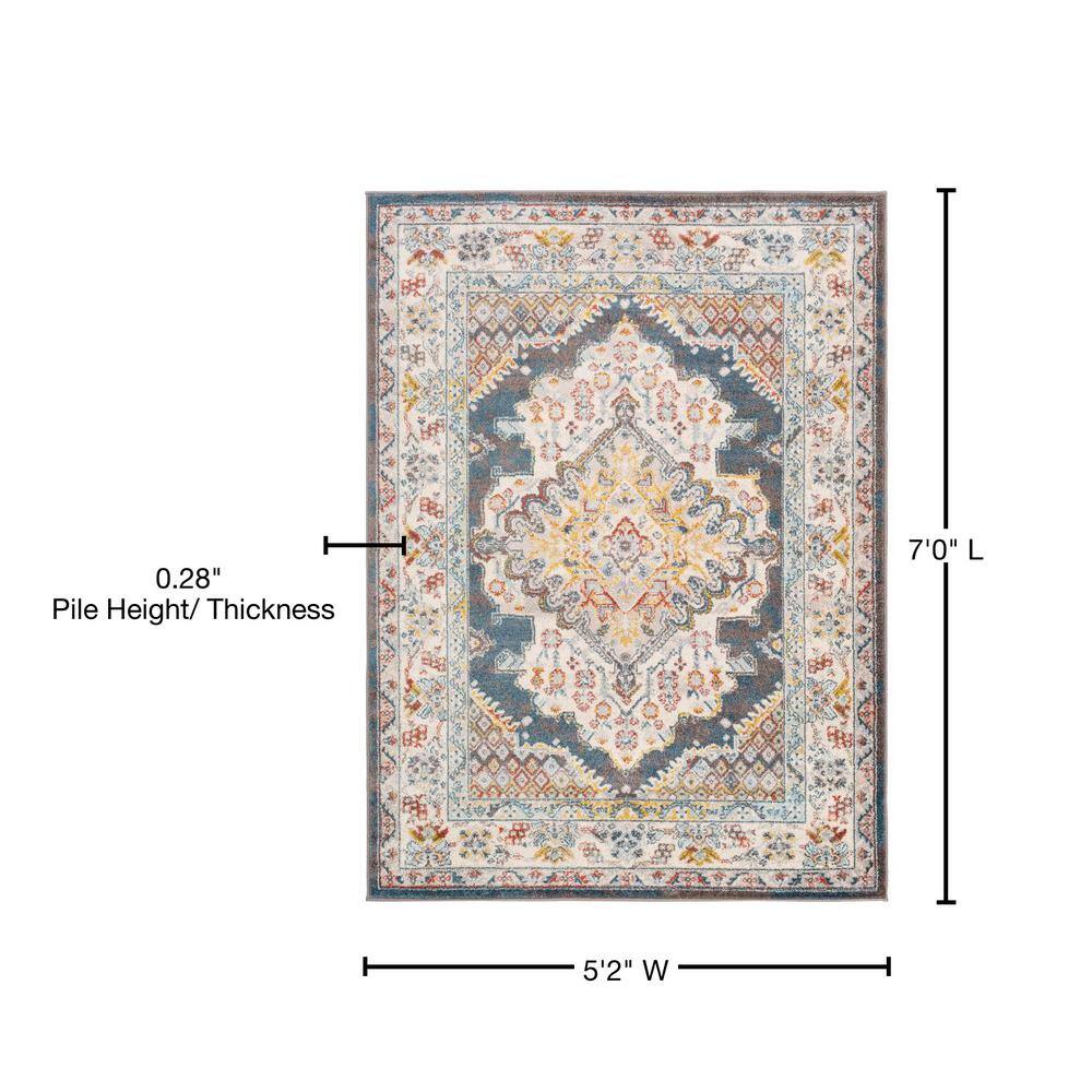 Teal Medallion Power-Loomed Area Rug, 5'3" x 7'3"