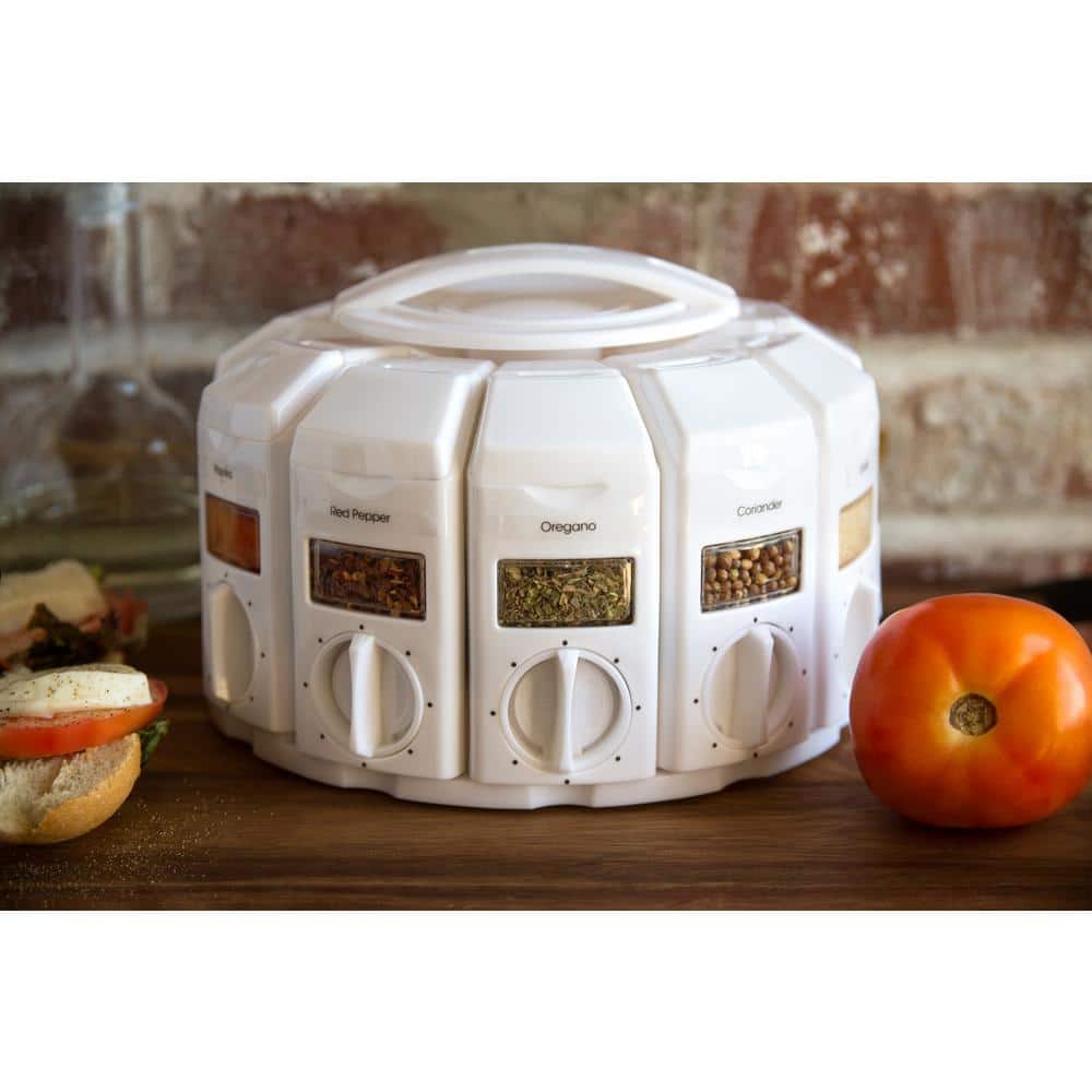 White Rotating Countertop Spice Carousel with Auto-Measure