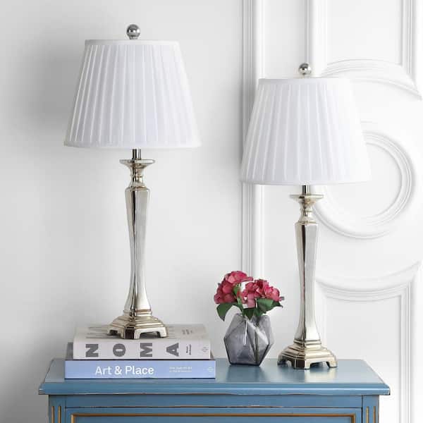 Athena 28 in. Champagne Curved Table Lamp with Cream Pleated Shade (Set of 2)