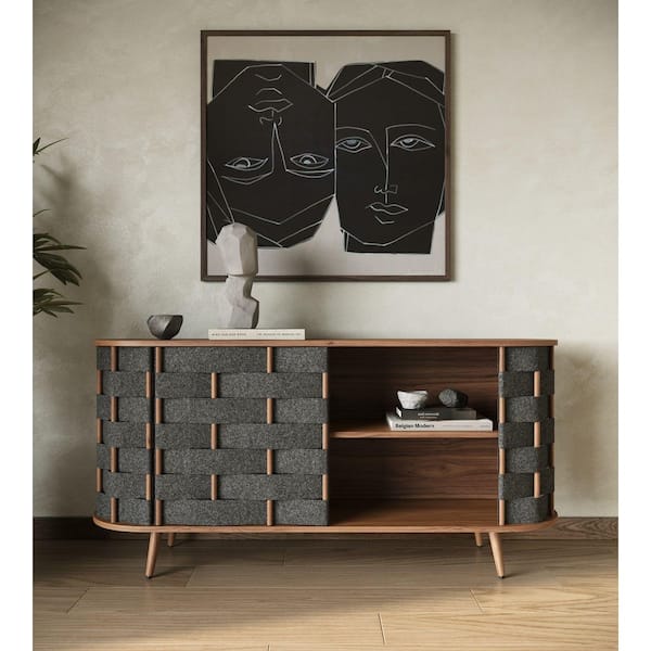 Sheridan Grey Fabric and Walnut Veneer 63 in. Buffet
