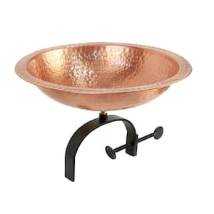 14.75 in. W Satin Copper Hammered Solid Copper Birdbath with Over Rail Bracket