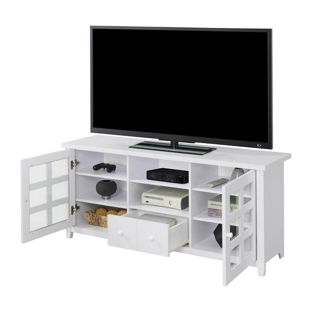 White 60 Inch TV Stand with Storage Cabinets and Shelves