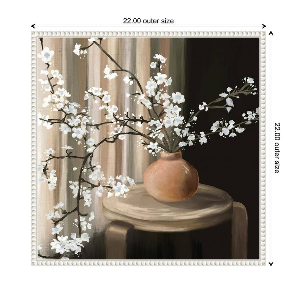 Elizabeth Medley White Blossoms Canvas Art with Beaded Frame