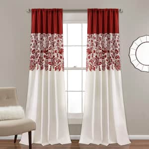 Red Floral Rod Pocket Room Darkening Curtain - 52 in. W x 84 in. L (Set of 2)