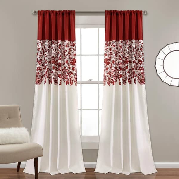 Lush Decor Red Floral Rod Pocket Room Darkening Curtain - 52 in. W x 84 in. L (Set of 2)