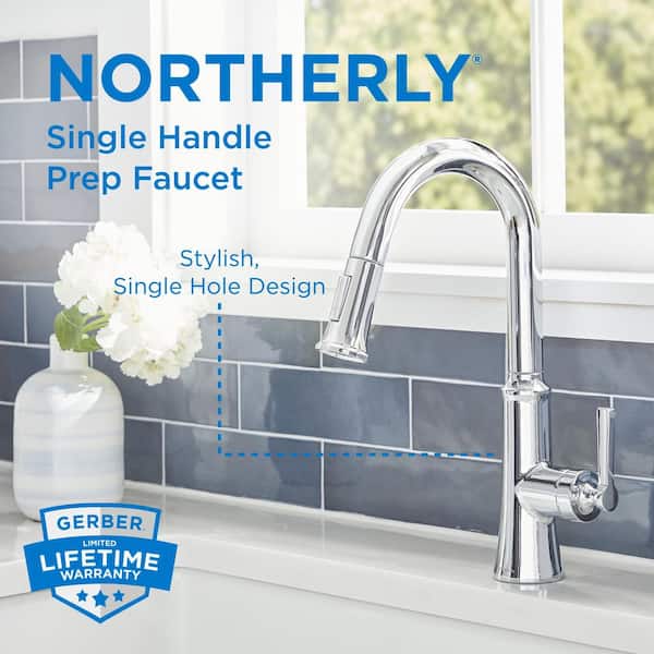 Northerly Single Handle Pull-Down Sprayer Bar Faucet Deckplate Not Included in Chrome