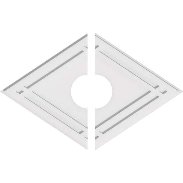Ekena Millwork 36 in. W x 24 in. H x 7 in. ID x 1 in. P Diamond Architectural Grade PVC Contemporary Ceiling Medallion (2-Piece)