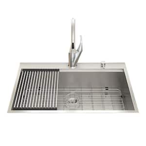 Brushed Nickel Stainless Steel 28 in. H Single Bowl Drop-In Kitchen Sink without Faucet