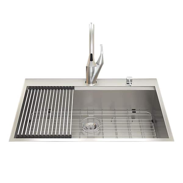 Unbranded Brushed Nickel Stainless Steel 28 in. H Single Bowl Drop-In Kitchen Sink without Faucet