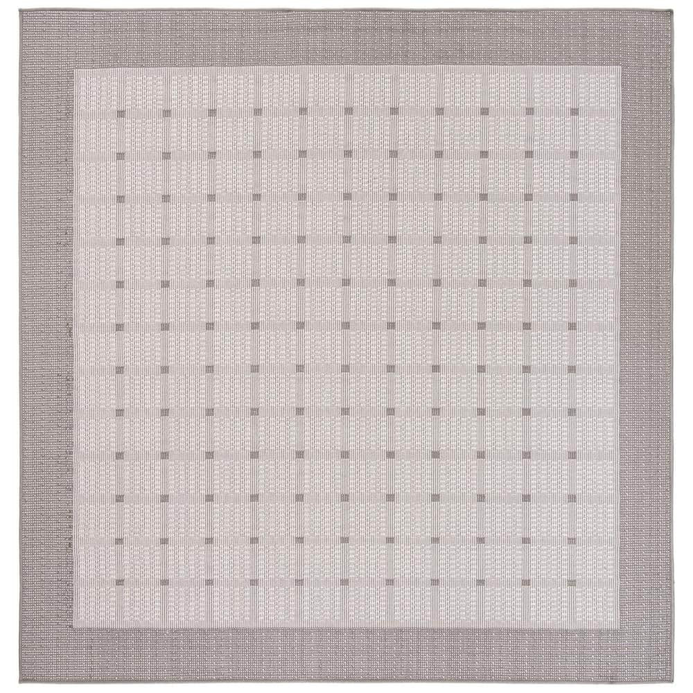 Gray Synthetic Square Reversible Indoor/Outdoor Rug