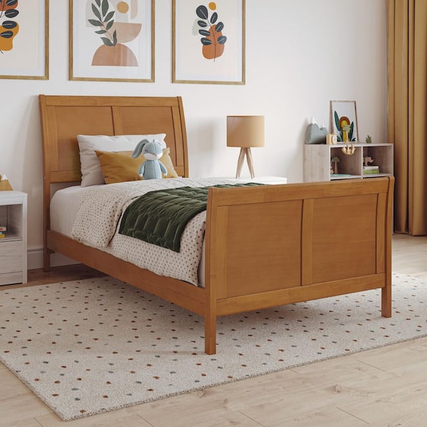 AFI Portland Light Toffee Natural Bronze Solid Wood Frame Twin Low Profile Platform Bed with Matching Footboard