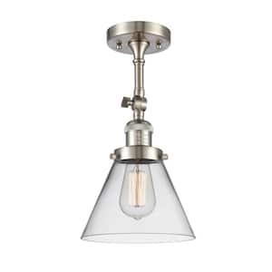 Franklin Restoration Cone 7.75 in. 1-Light Brushed Satin Nickel Semi-Flush Mount with Clear Glass Shade