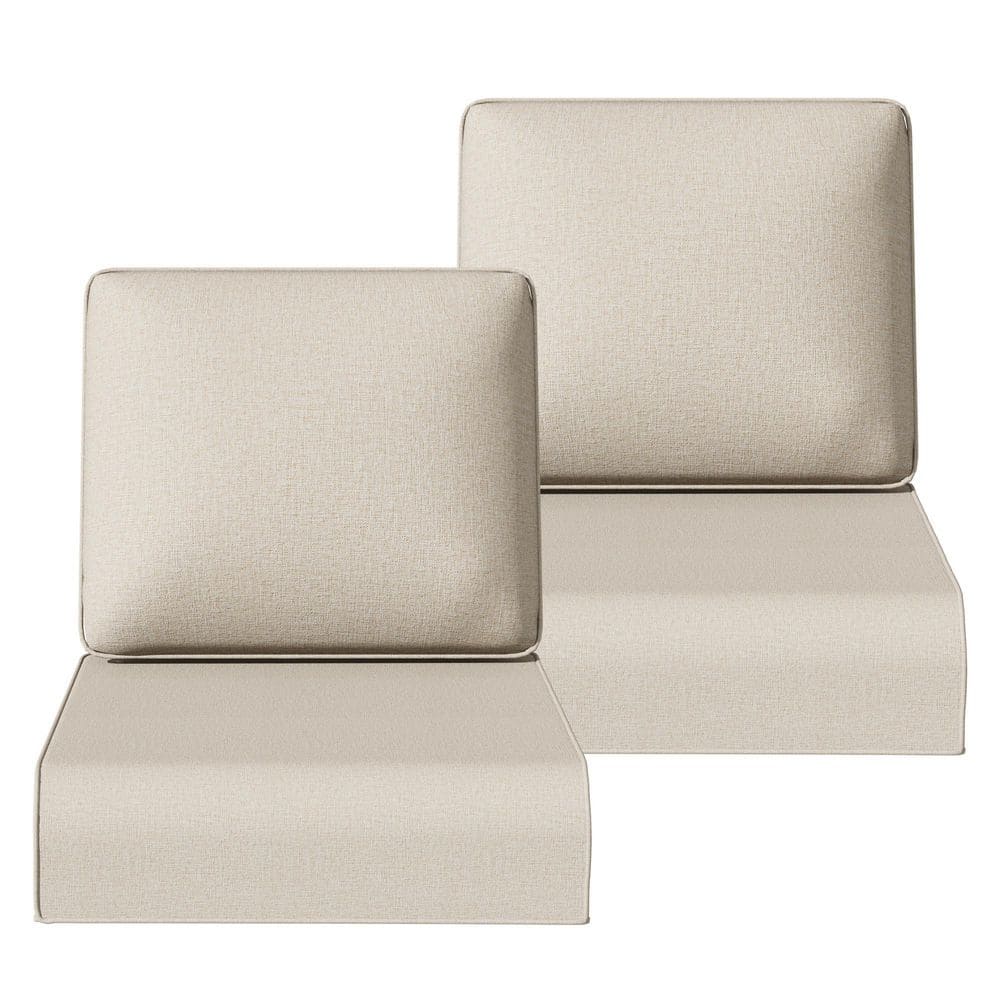 24 in. W x 24 in. D Cushion Deep Seat Universal Outdoor Lounge Chair Cushion with Beige (2-Set)