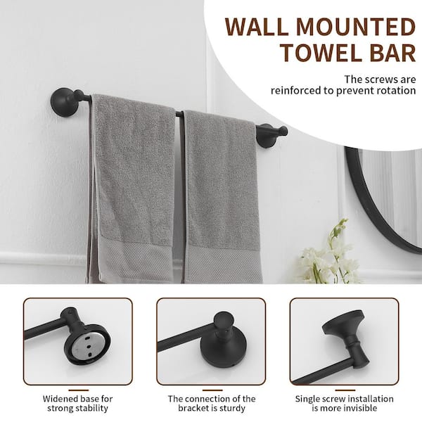 22.24 in. Wall-Mounted Towel Bar Rod SUS304 Stainless Steel Bathroom Cloths Hanger in Matte Black