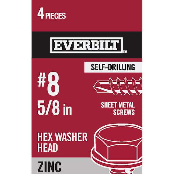 Everbilt #8 x 5/8 in. Zinc-Plated Steel Hex Head Sheet Metal Screw (4-Pack)