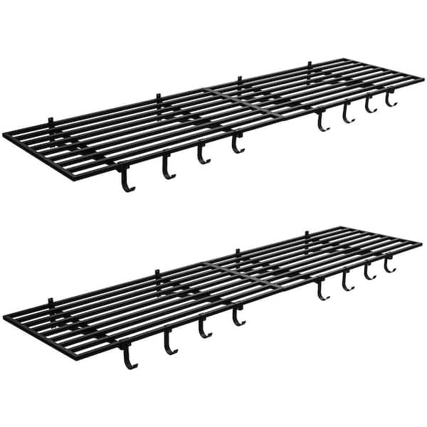 2-Pack, 23.6 in. W x 46.5 in. D Garage Wall Shelf Metal Storage with Hooks for Garage/Workshop Organization