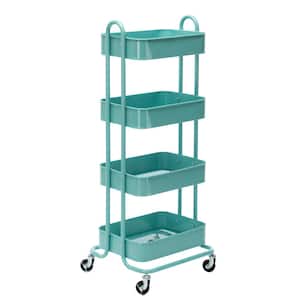 4-Tier Metal Utility Cart,Kitchen Cart with Wheels Storage Shelves Organizer Trolley Cart for Home Kitchen Bathroom,Blue