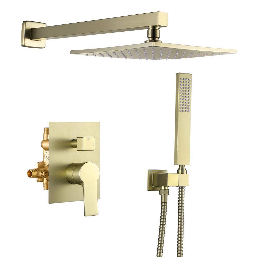 Vara 2-Spray Wall Mount 10 in. Dual Shower Head and Handheld Shower Head 2 GPM in Brushed Gold price history on PriceWatchPro
