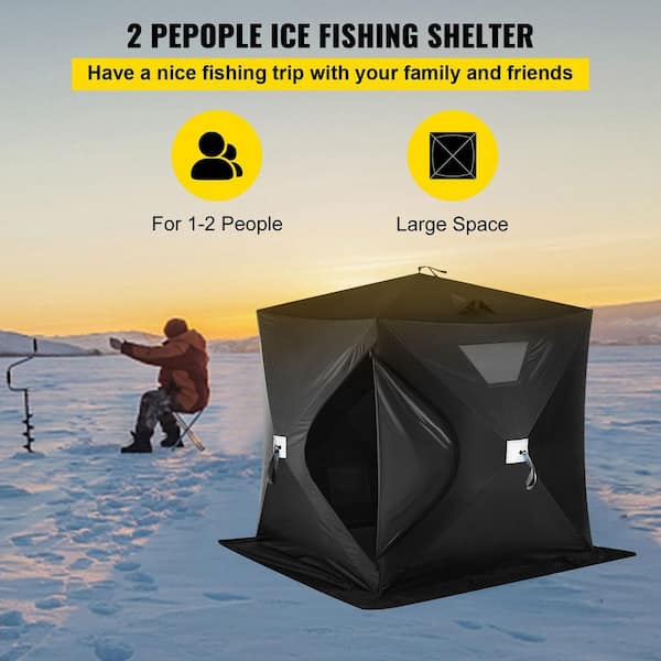 VEVOR Pop-Up Ice Fishing Tent 2 To 3 Person Portable Ice Shelter with  Waterproof Oxford Fabric for Winter Fishing, Black HSBDZP00000000001V0 -  The Home Depot