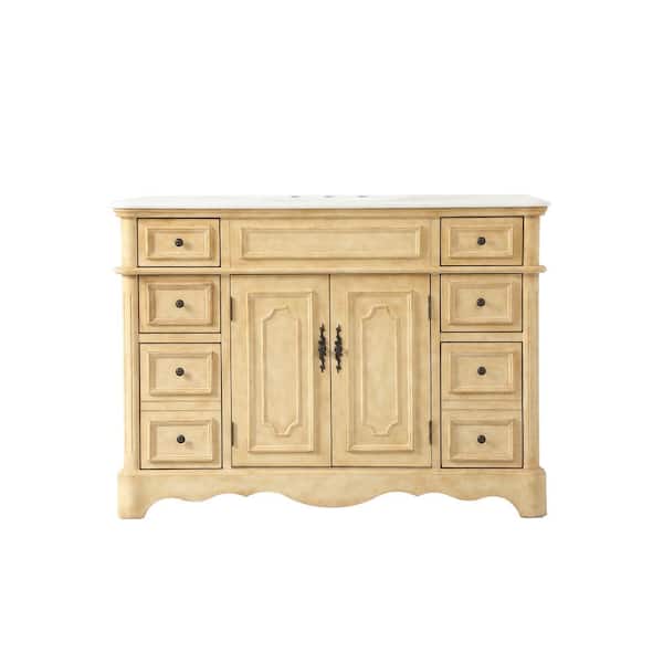 Unbranded Simply Living 48 in. W x 21.5 in. D x 35 in. H Bath Vanity in Antique Beige with White Marble Top
