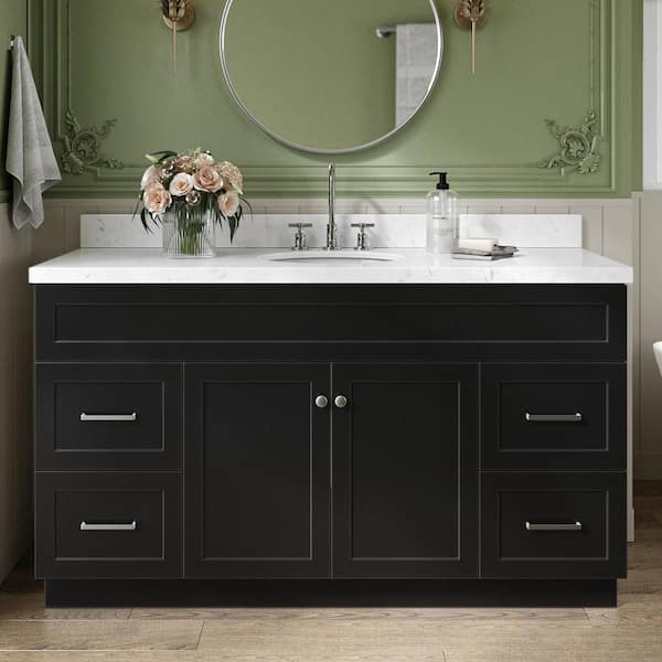 Hamlet 60 in. W x 22 in. D x 36 in. H Single Sink Freestanding Bath Vanity in Black with Carrara White Quartz Top