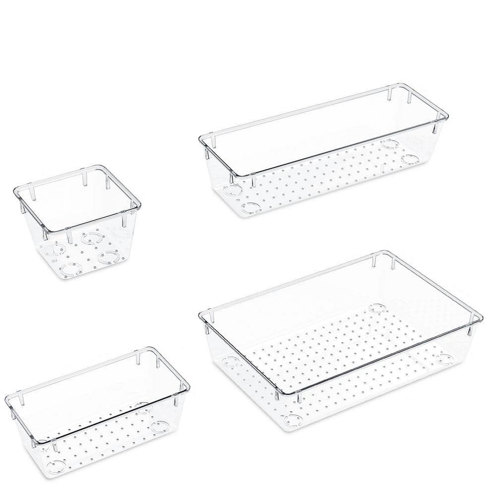 25 pezzi Set di organizer per cassetti in plastica trasparente, 4