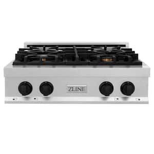 Autograph Edition 30 in. 4 Burner Front Control Gas Cooktop & Matte Black Knobs in Fingerprint Resistant Stainless Steel