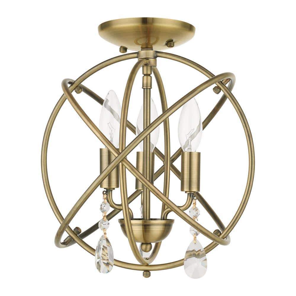 Antique Brass Mini 3-Light Chandelier with Crystal Accents