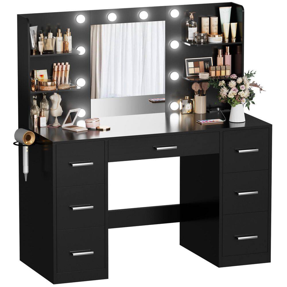 Makeup Vanity With Lights in 3-Colors, Vanity Desk with Large Mirror, Drawers and Shelves, White - thumbnail 10