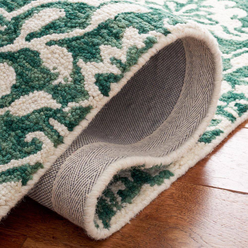 Ivory and Dark Green Wool Tufted Rectangular Area Rug
