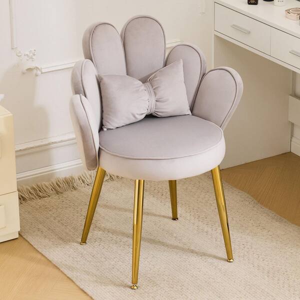 light grey dressing table chair Winado Gray Velvet Side with Cushion homecoming_color_green