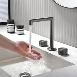 Deck Mounted Double Handle Bathroom Faucet, 3 Hole 8 in. Widespread Double Handle Bathroom Faucet in Gunmetal Gray Color