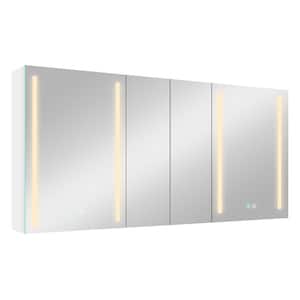 60 in. W x 30 in. H Rectangular Aluminum White Medicine Cabinet with Mirror and 4-Doors