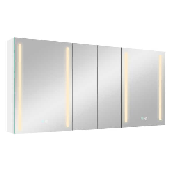 FUNKOL 60 in. W x 30 in. H Rectangular Aluminum White Medicine Cabinet with Mirror and 4-Doors