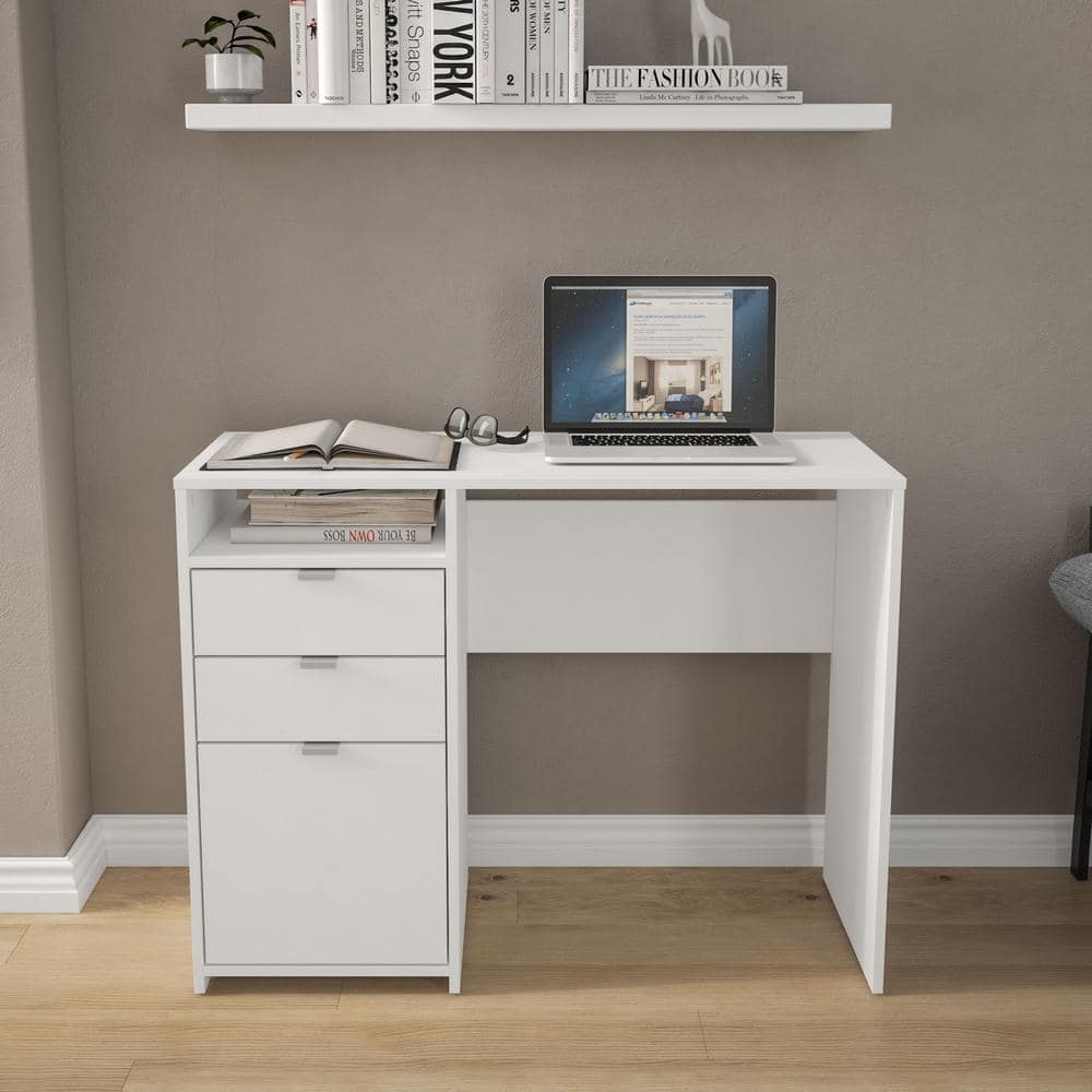 Cambridge 39.5 in. White Writing Desk with Storage 401905380001 The Home Depot