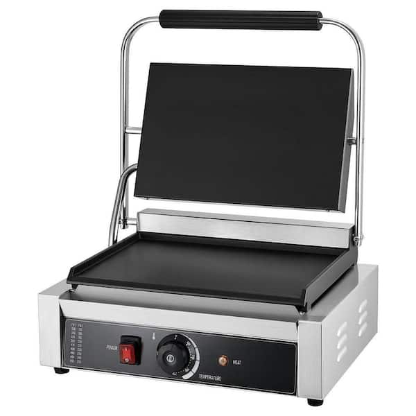 Commercial Panini Grill 1,800 W Small Electric Product Type Sandwich Maker with Temp Control Flat Enamel Plate, Silver