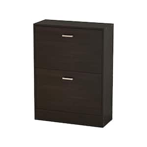 23.6 in. W x 31.4 in. H 12-Pair Black Wood 2-Drawer Shoe Storage Cabinet with Foldable Compartments
