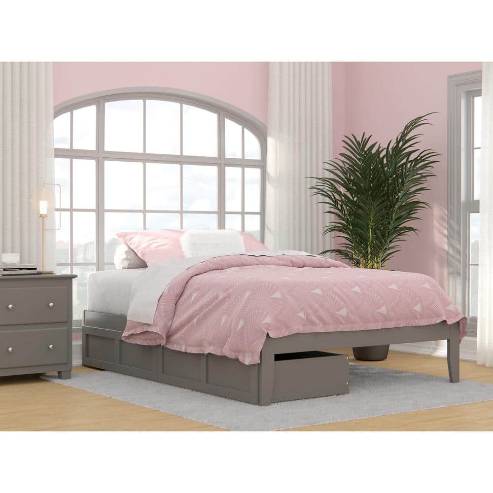 Colorado Grey Full Solid Wood Storage Platform Bed with USB Turbo Charger and 2 Drawers